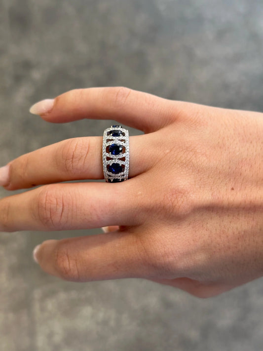 Ladies Five Stone Round Sapphire and Round Diamond Ring