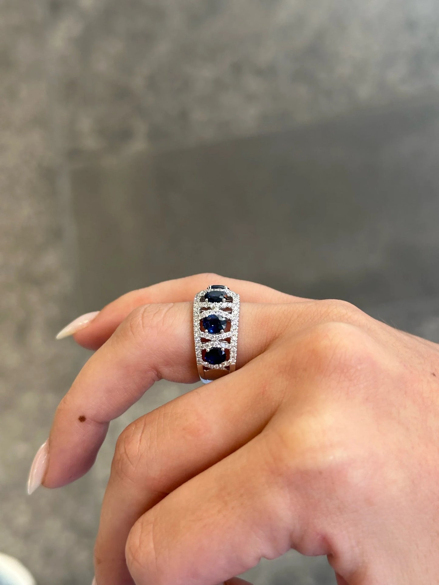 Ladies Five Stone Round Sapphire and Round Diamond Ring