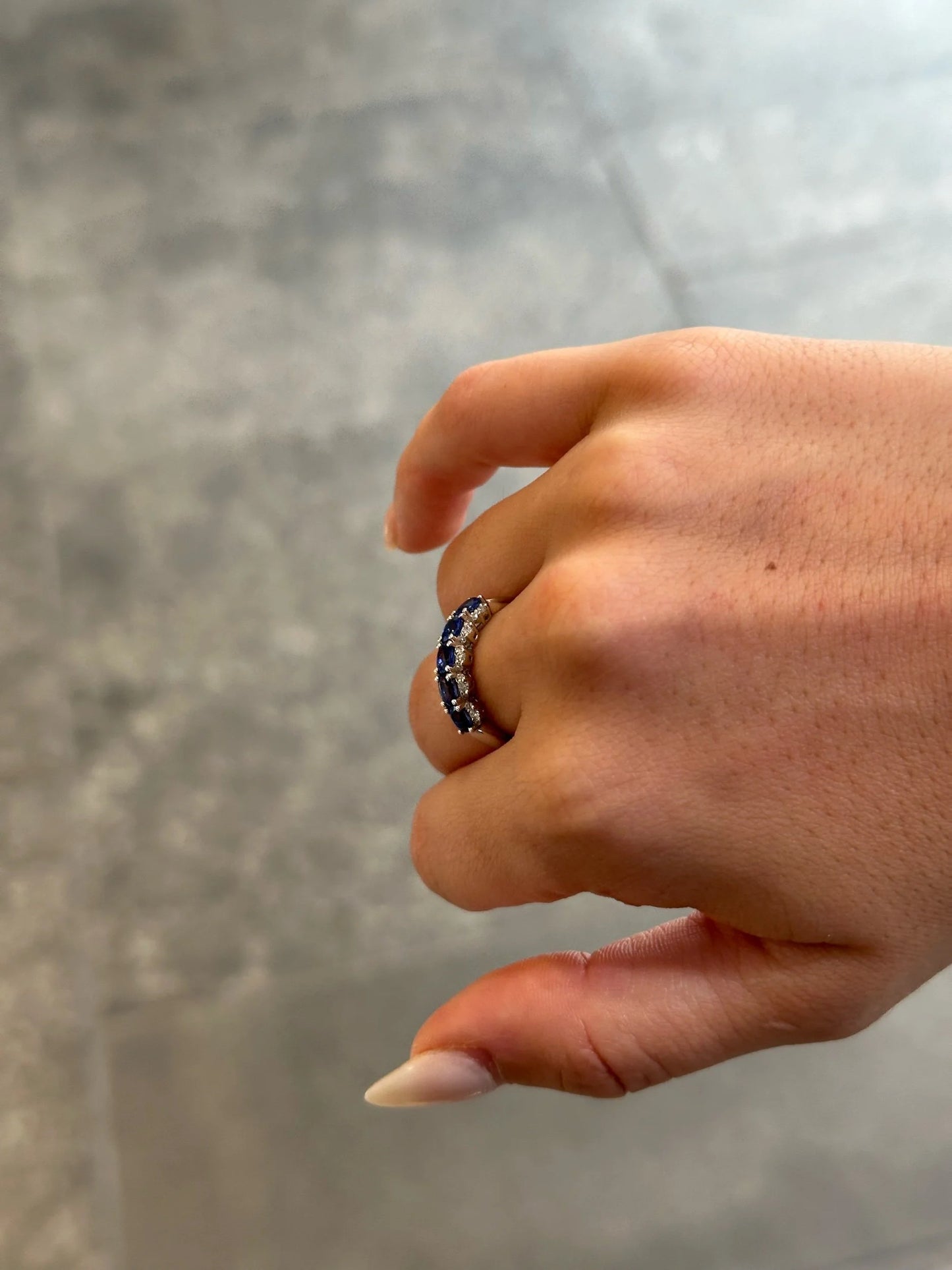 Ladies Five Sapphire Stone and Round Diamond Ring