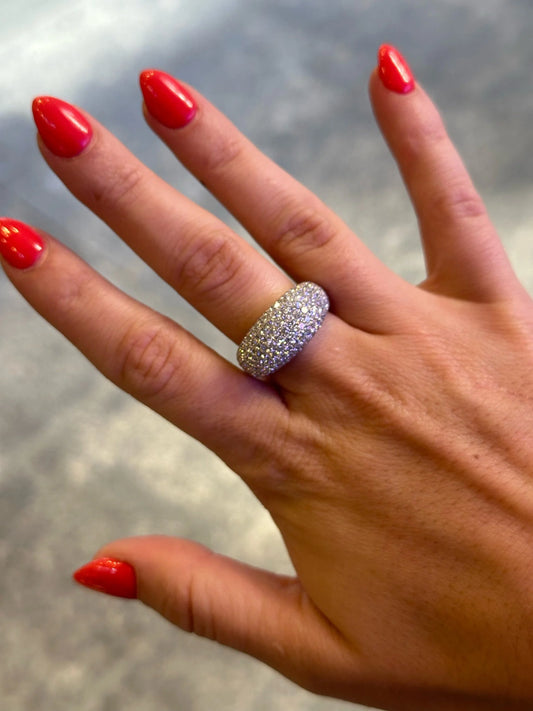 Ladies Dome Shaped Pave Set Cocktail Ring