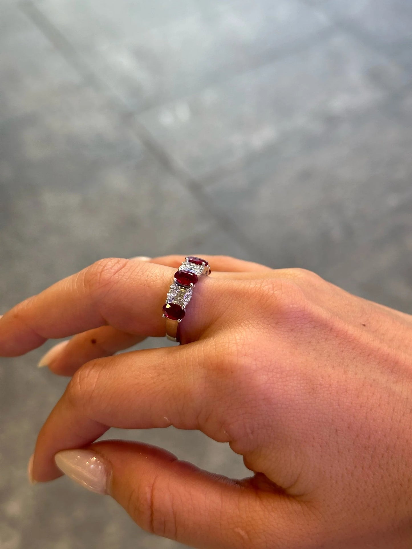 Ladies Ruby Stone and Baguette Diamond Ring