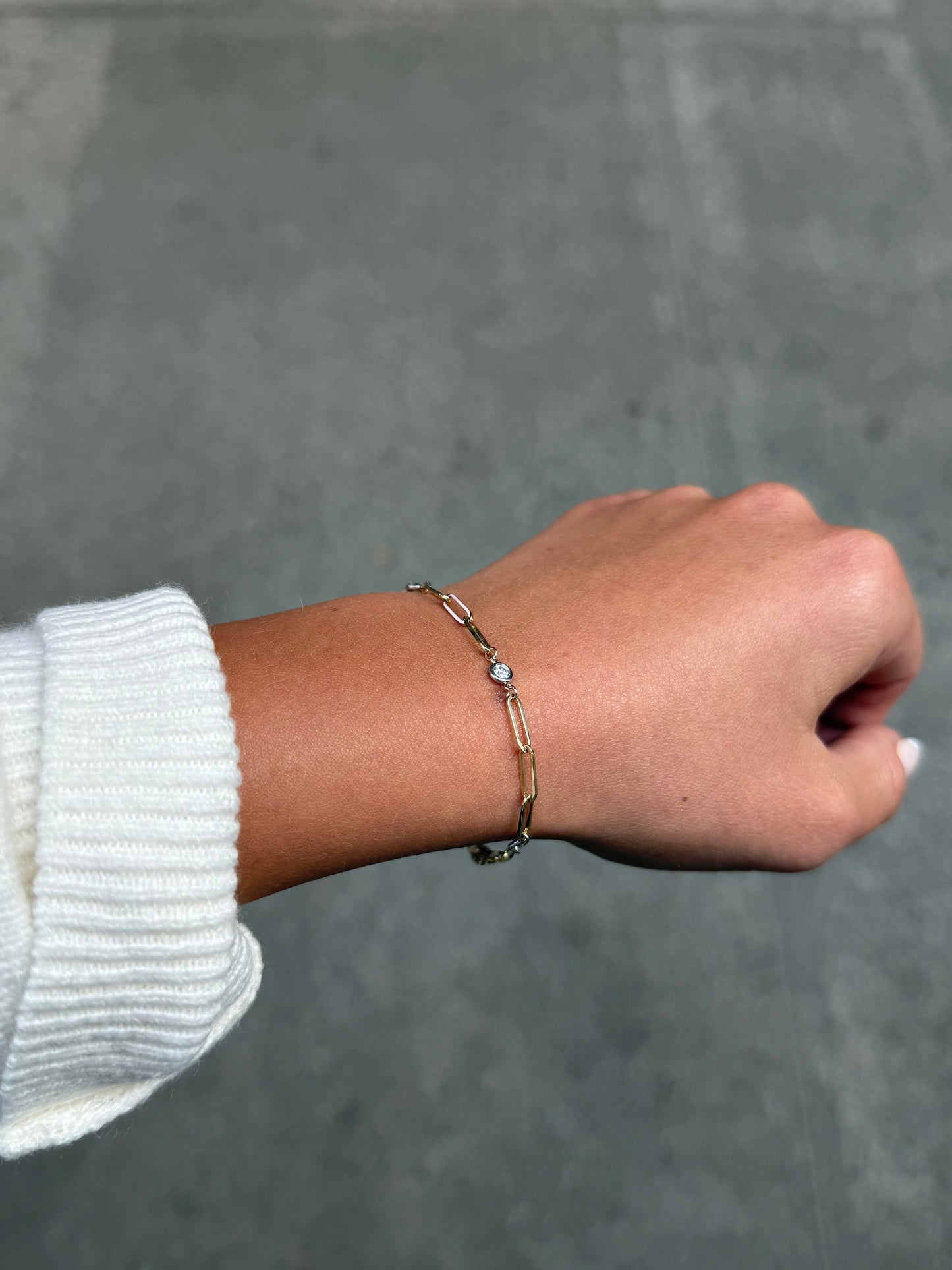 Ladies Paperclip Chain with Bezel Set Round Diamonds Bracelet