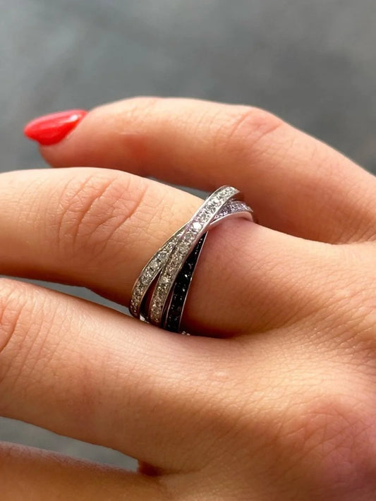 Ladies Three Eternity Black Diamond and Round Diamond Ring