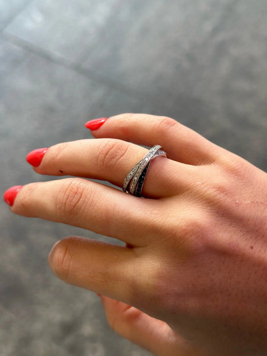 Ladies Three Eternity Black Diamond and Round Diamond Ring