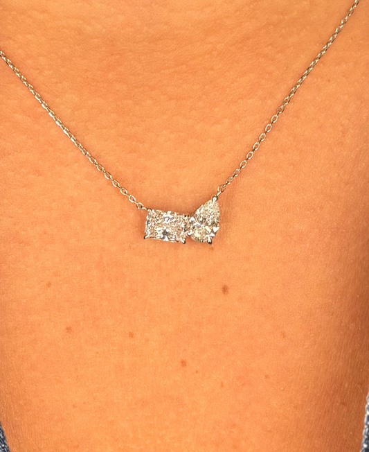 Ladies Lab Grown Radiant and Pear Diamond Necklace