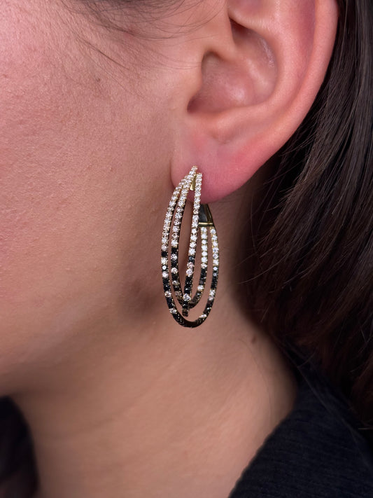 Ladies 3 Row Black and Champagne Oval Hoops