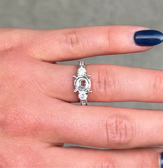 Ladies Round Diamond Side Stone and Baguette Engagement Ring