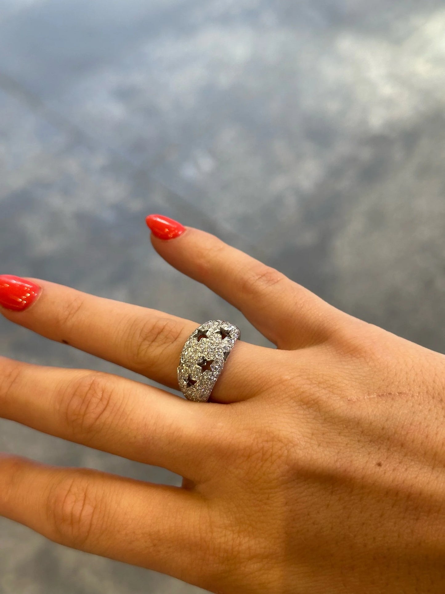 Ladies Center Pave Cut Out Star Round Diamond Ring