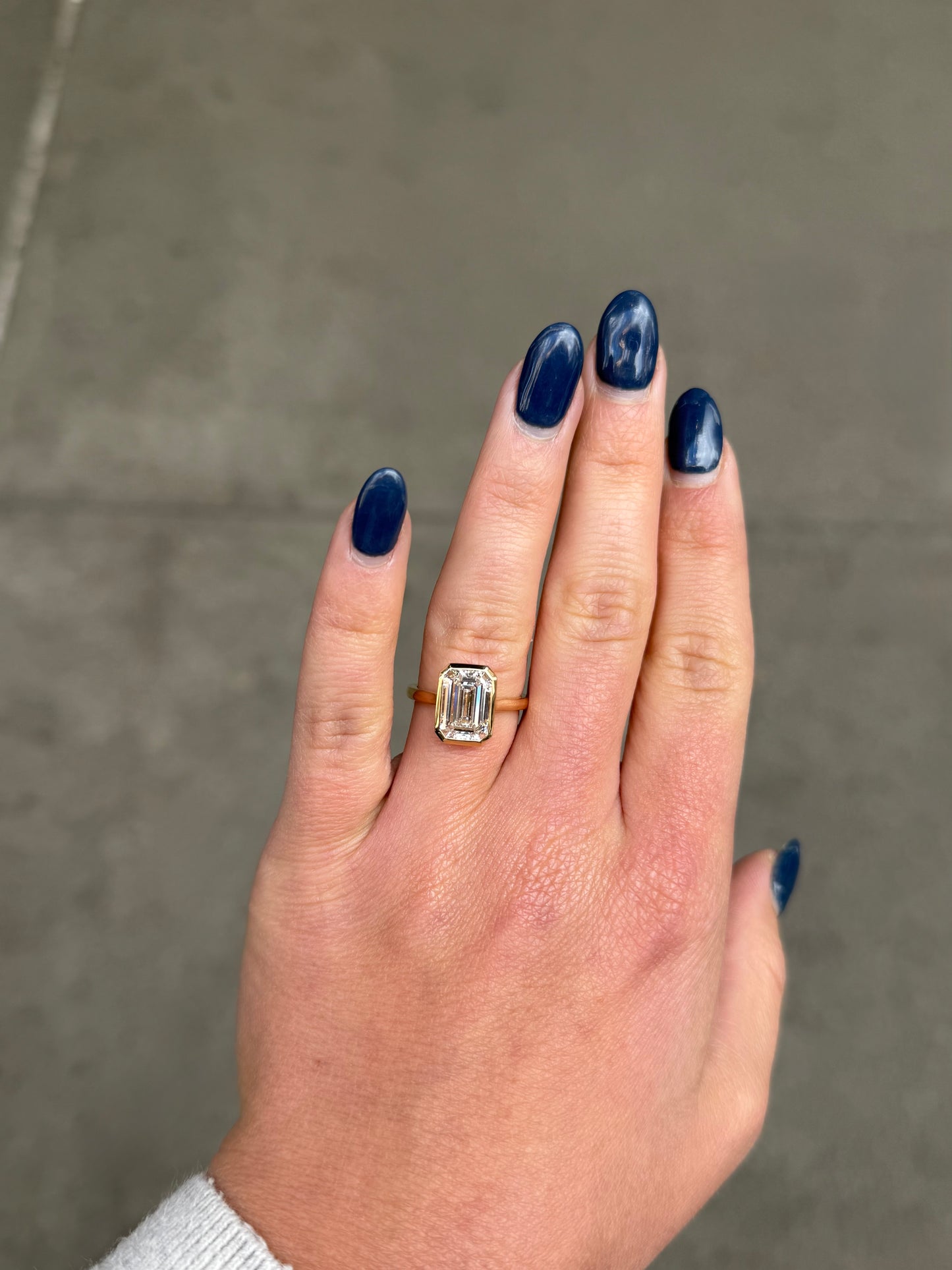 Ladies Lab Grown Emerald Bezel Engagement Ring