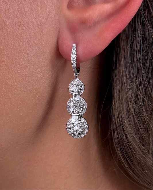 Ladies 3 Round Cluster Dangling Earring