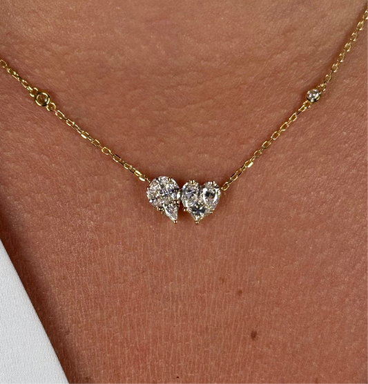 Ladies Pear and Heart Diamond Cluster Necklace