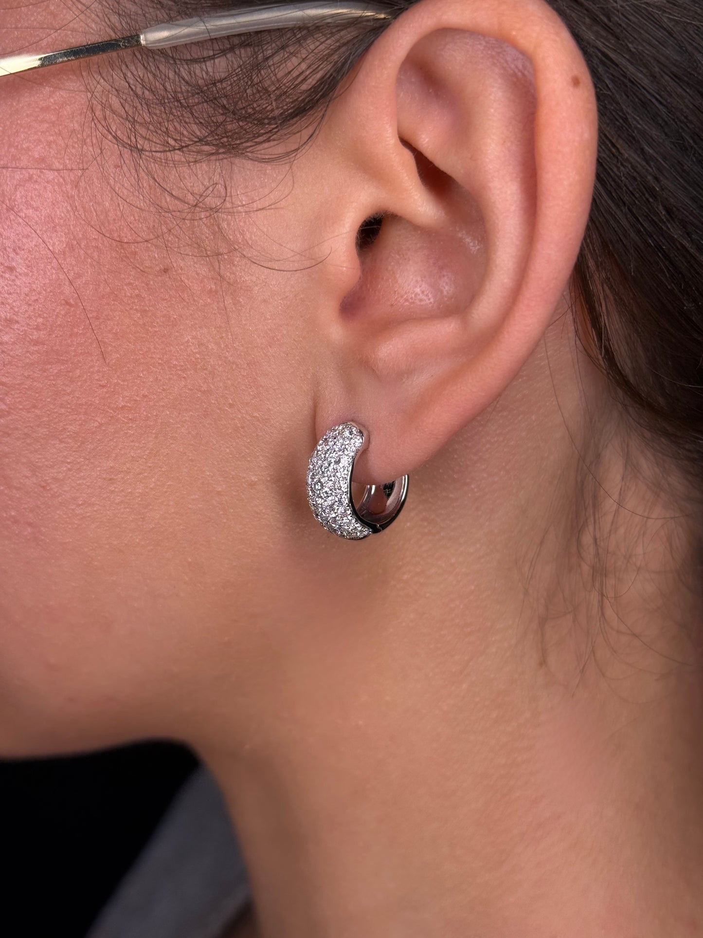Ladies Wide Pave Set Diamond Huggie Earring
