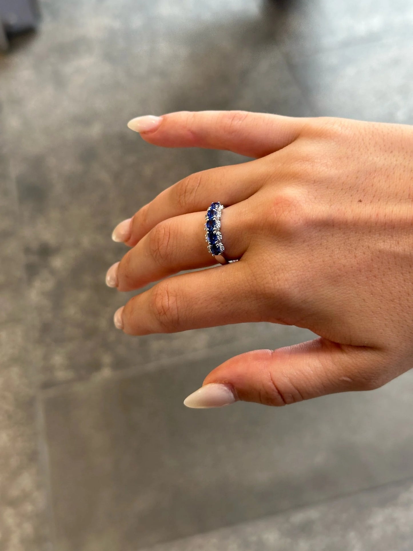 Ladies Five Sapphire Stone and Round Diamond Ring