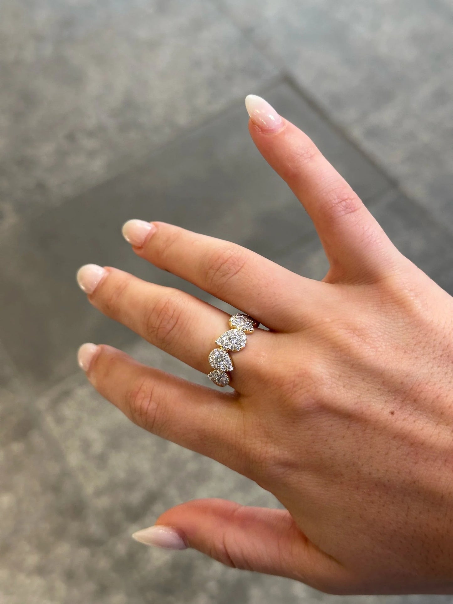 Ladies Five Pear Shaped Cluster Round Diamond Ring
