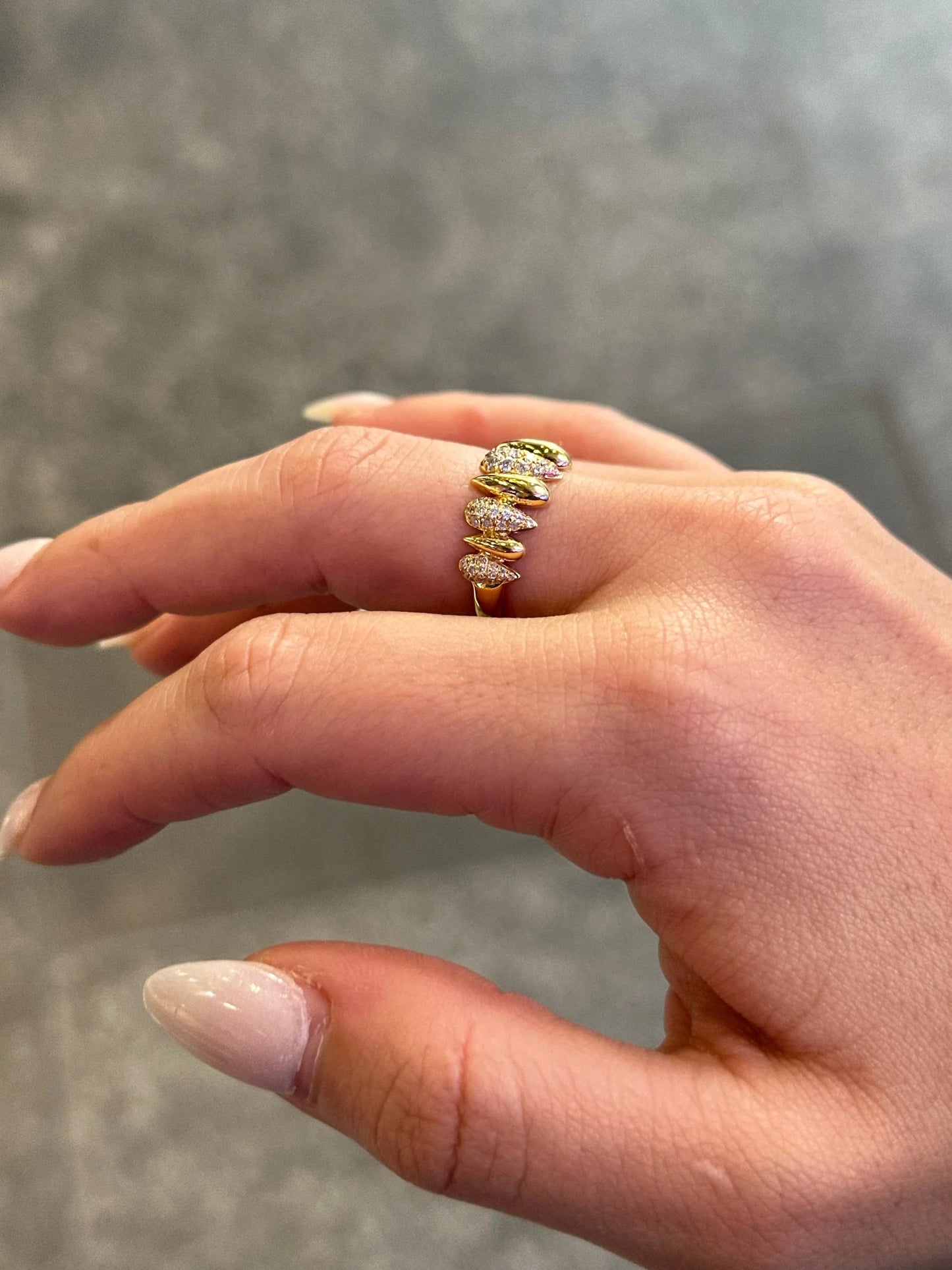 Ladies Alternating Pear Shaped Pave Set Round Diamond Ring