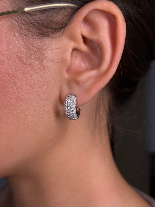 Ladies Wide Pave Set Diamond Huggie Earring