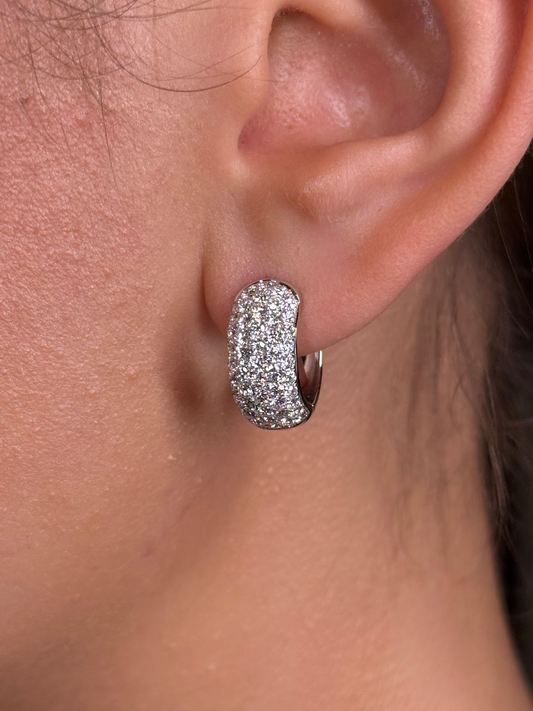 Ladies Wide Pave Set Diamond Huggie Earring