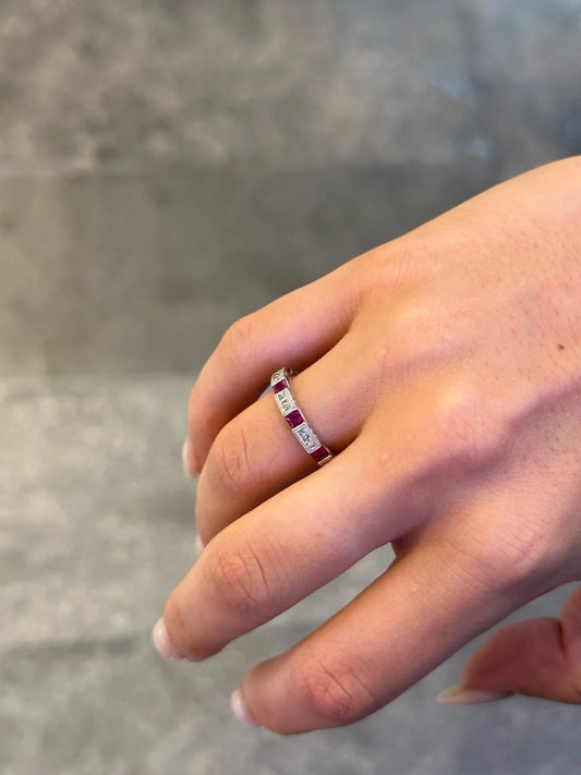 Ladies Ruby and Princess Cut Diamond Band