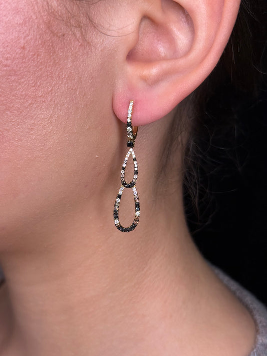 Ladies Double Oval Black and Champagne Diamond Earrings