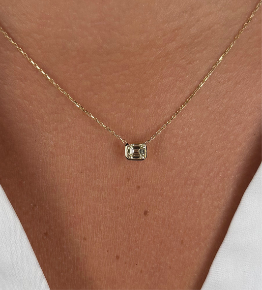Ladies Bezel Set Emerald Cut Necklace