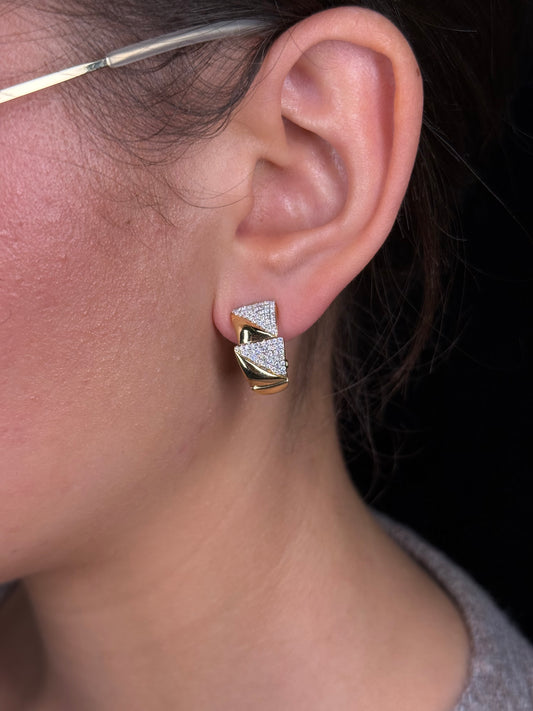 Ladies Pave Set Pyramid Huggies