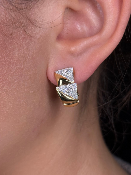 Ladies Pave Set Pyramid Huggies