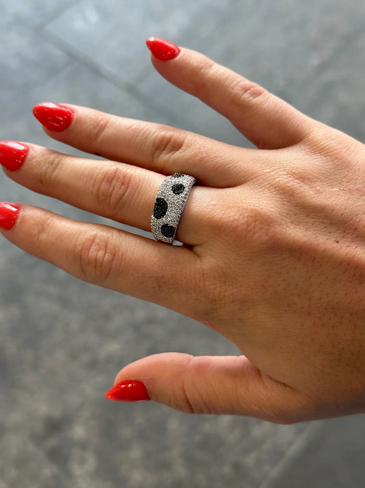 Ladies Spotted Pave Set Black Diamond and Round Diamond Ring