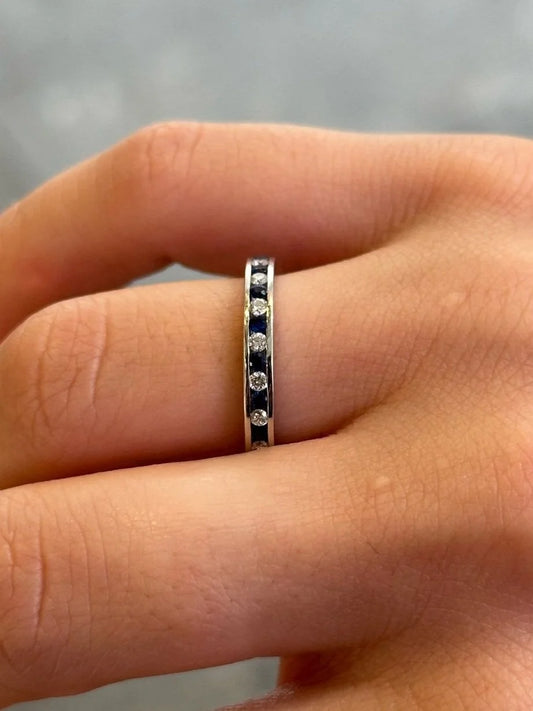 Ladies Channel Set Alternating Sapphire Stone and Round Diamond Eternity Band