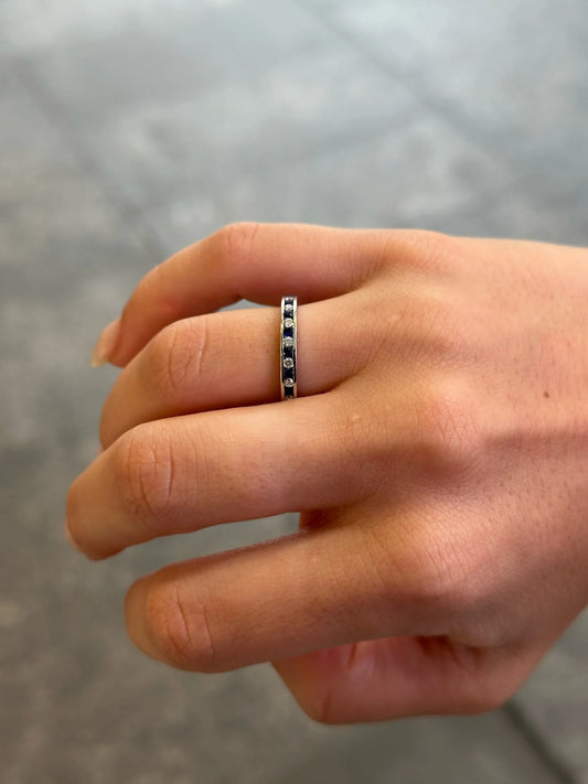 Ladies Channel Set Alternating Sapphire Stone and Round Diamond Eternity Band