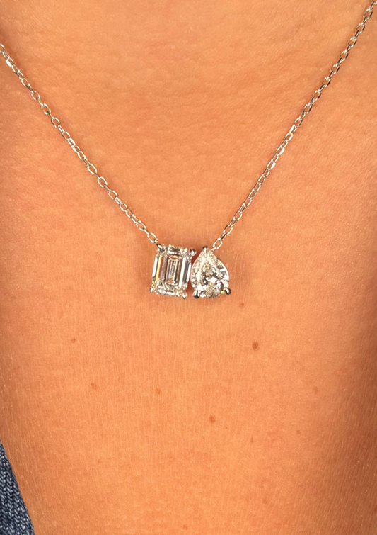 Ladies Lab Grown Emerald and Pear Necklace