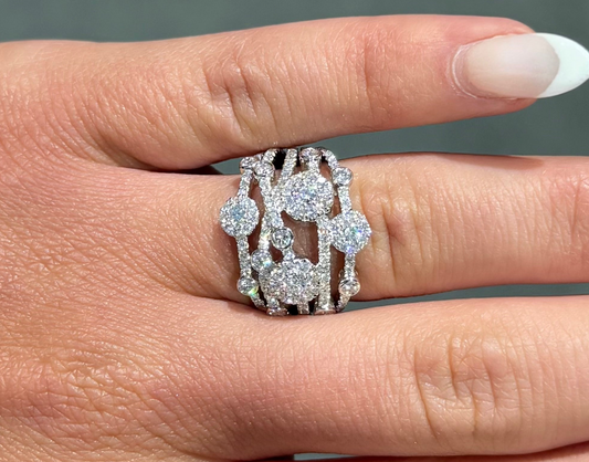 Ladies Multi-Row Diamond Cluster Ring