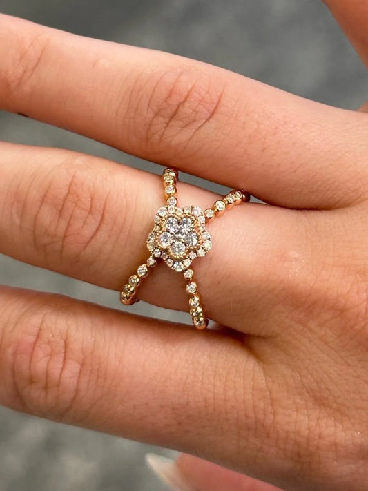 Ladies Flower Open Design Round Diamond Ring