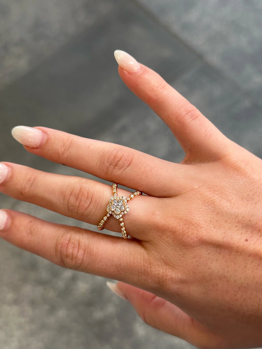 Ladies Flower Open Design Round Diamond Ring