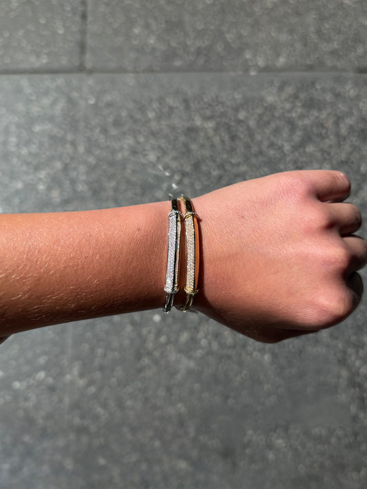 Ladies Half-Gold Half-Diamond Pave Set Bangle