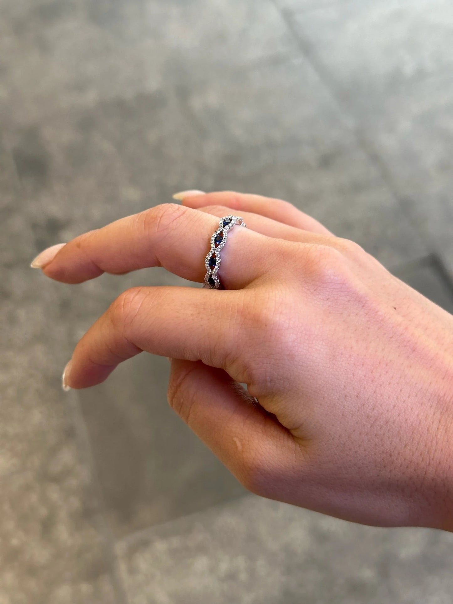 Ladies Seven Sapphire Stone and Round Diamond Band