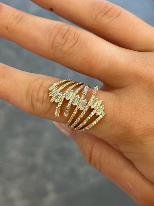 Ladies Multi-Row Baguette and Round Diamond Ring