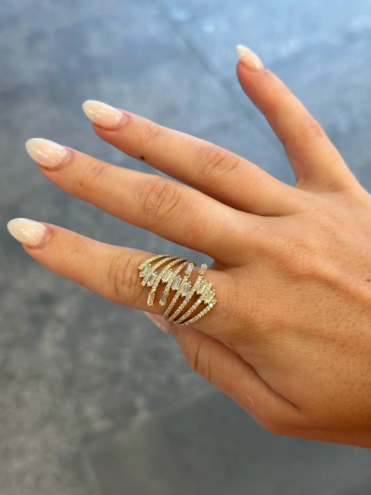 Ladies Multi-Row Baguette and Round Diamond Ring