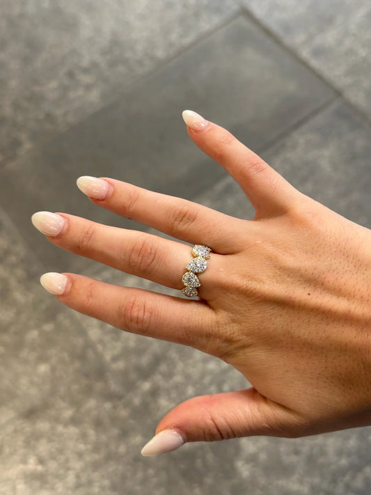 Ladies Five Pear Shaped Cluster Round Diamond Ring