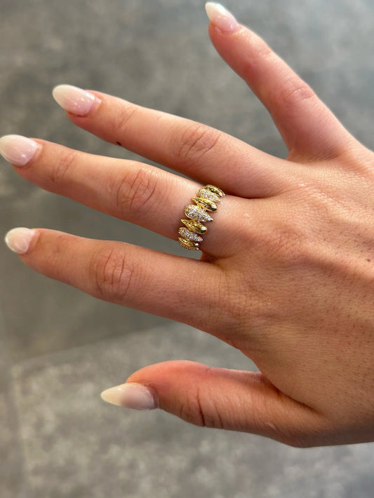 Ladies Alternating Pear Shaped Pave Set Round Diamond Ring