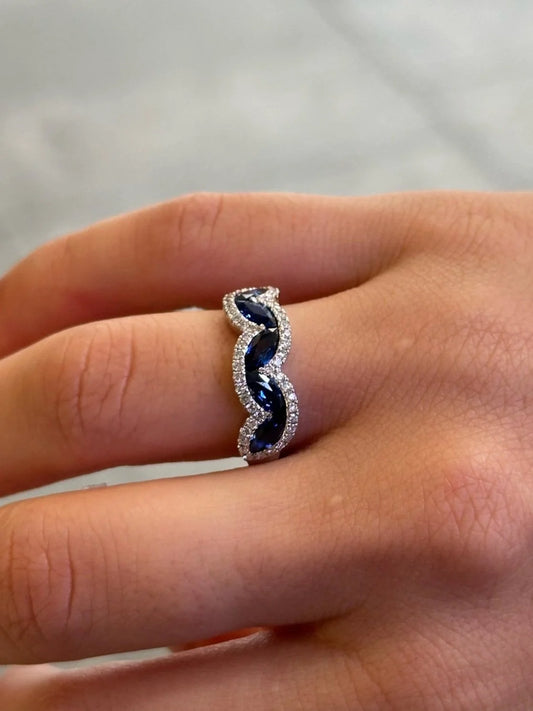 Ladies Marquise Sapphire Stone and Round Diamond Ring