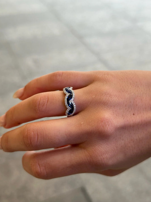 Ladies Marquise Sapphire Stone and Round Diamond Ring