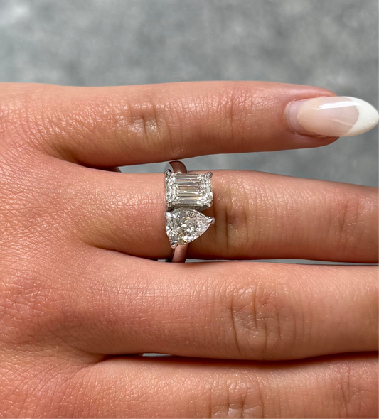 Ladies Lab Grown Pear and Emerald Cut Engagement Ring