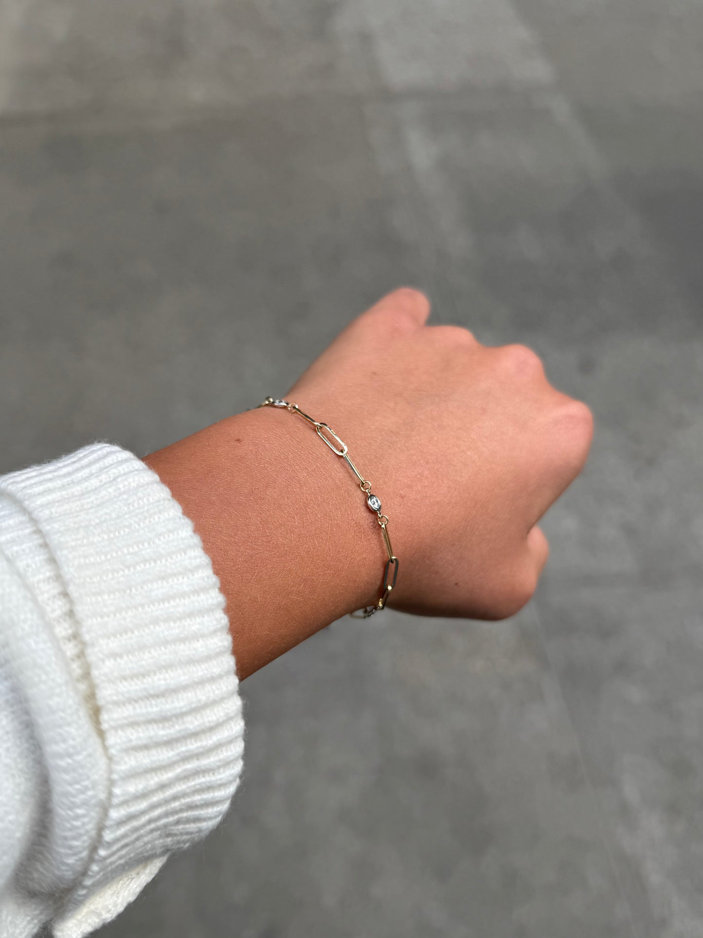 Ladies Paperclip Chain with Bezel Set Round Diamonds Bracelet