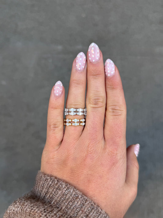 Ladies Double Row Marquise Pave Set Ring