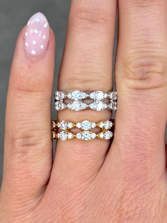 Ladies Double Row Marquise Pave Set Ring