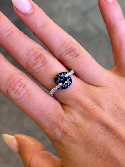 Ladies Ripple Sapphire Round Diamond Ring