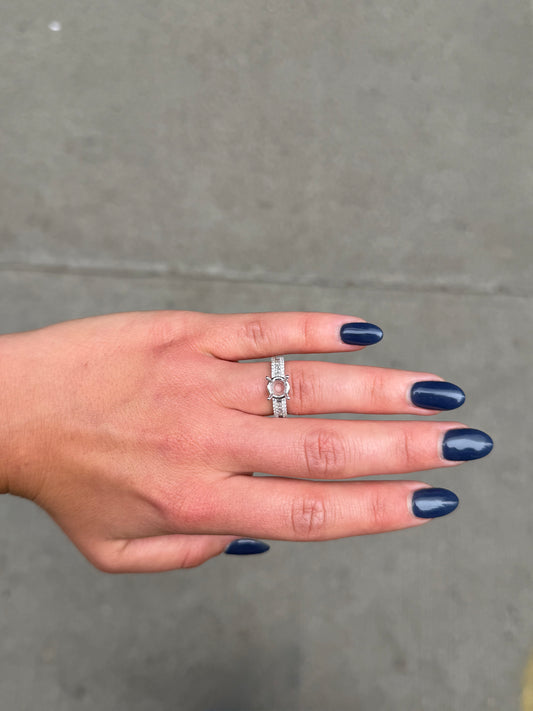 Ladies Thick Round Diamond and Princess Engagement Ring