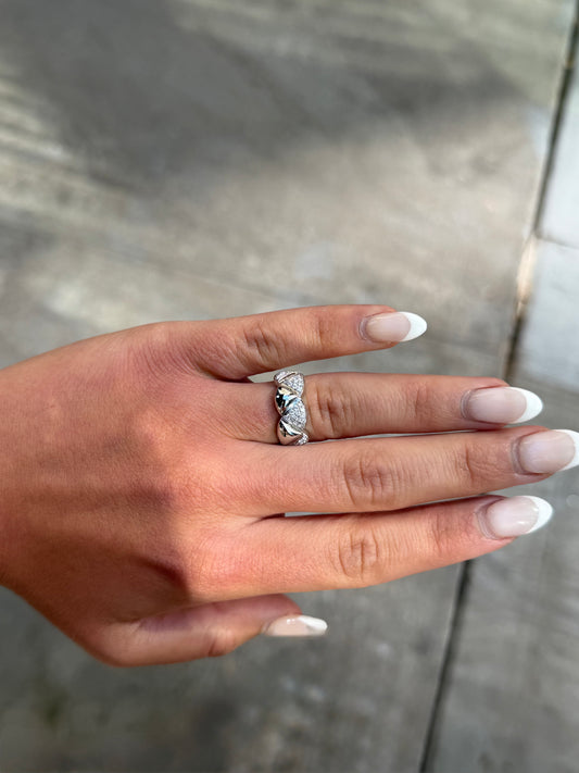 Ladies White Gold and Round Diamond Pyramid Ring
