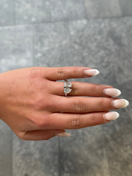 Ladies Lab Grown Pear and Emerald Cut Engagement Ring