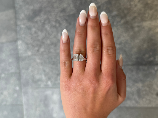 Ladies Lab Grown Pear and Emerald Cut Engagement Ring